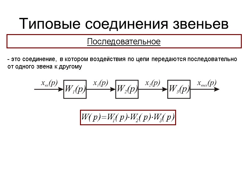 Типовые соединения звеньев Последовательное - это соединение, в котором воздействия по цепи передаются последовательно